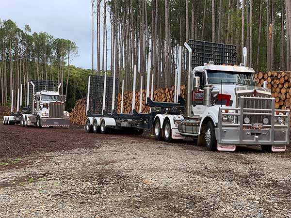 Log truck hauling logs